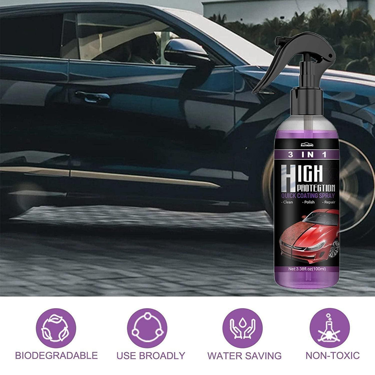 3-in-1 Nano Coating & Car Scratch Polish Spray (Pack of 2) – Waterless Wash & Gloss Shield
